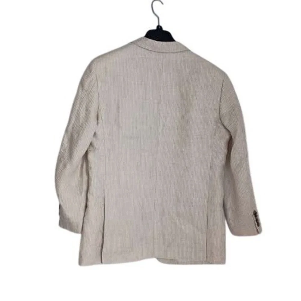 John W Nordstrom‎ Beige Herringbone Stripe 100% Linen Sport Coat Blazer 42R $395